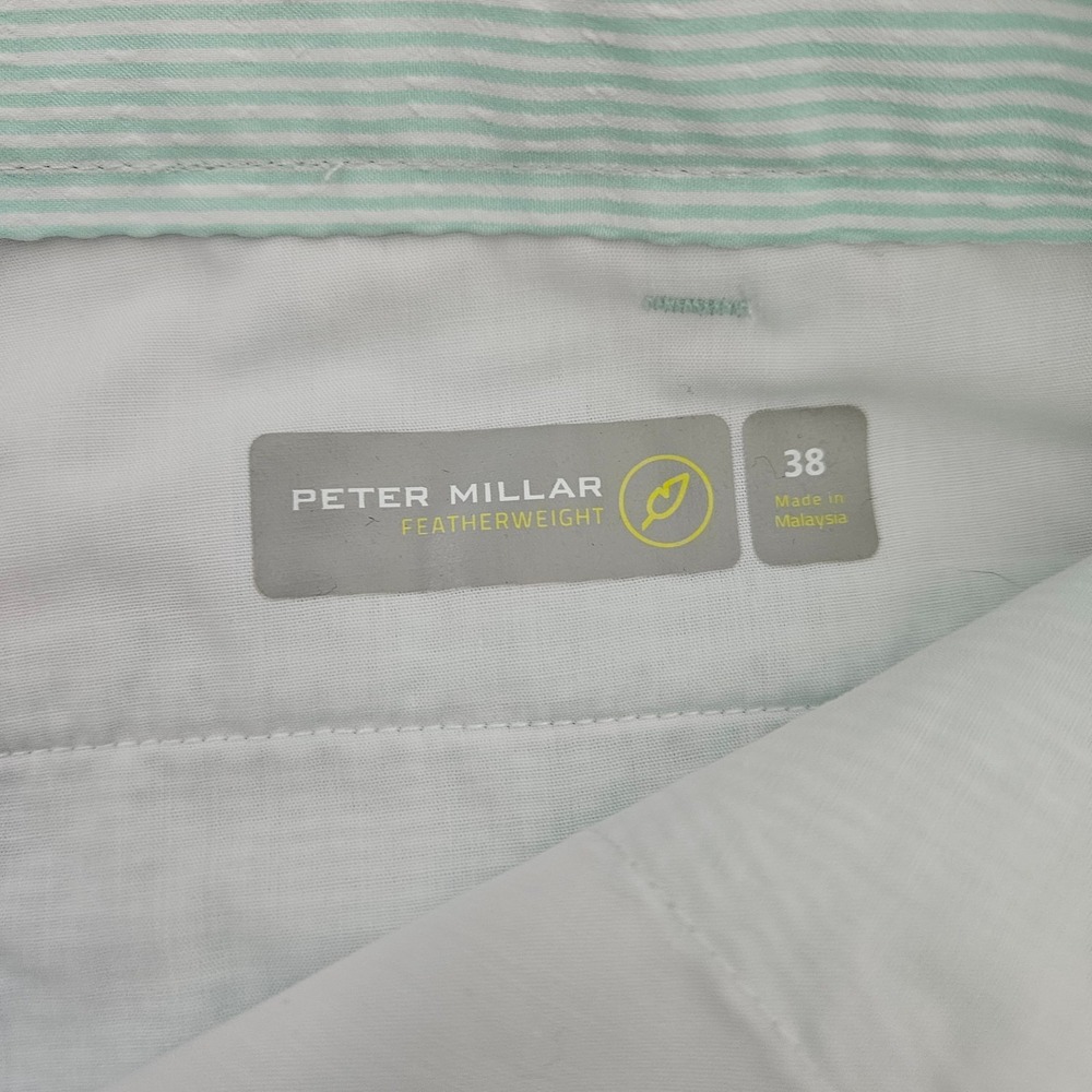 Peter Millar Featherweight Golf Shorts Mens 38 Green White Striped Seersucker - Picture 4 of 7